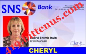 419sns bank id card cheryl sherrie